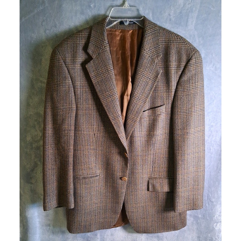 Vintage Ralph Lauren Chaps 40R Blazer Brown Glen Check 100% Wool Coat Union Made